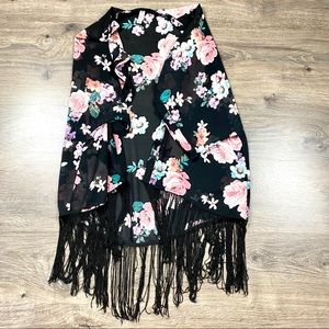 Boho floral fringe vest